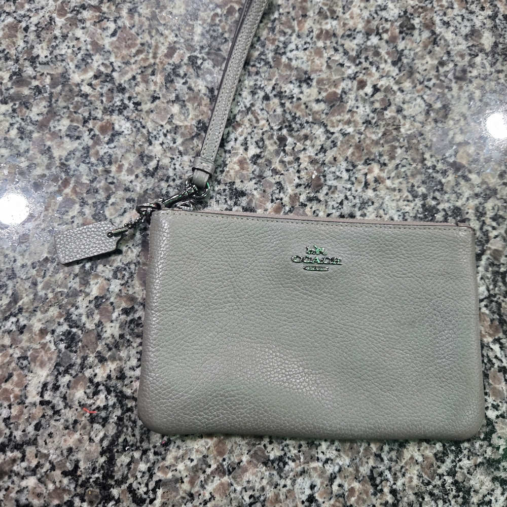 Coach Pebbled Leather Wristlet in Gray